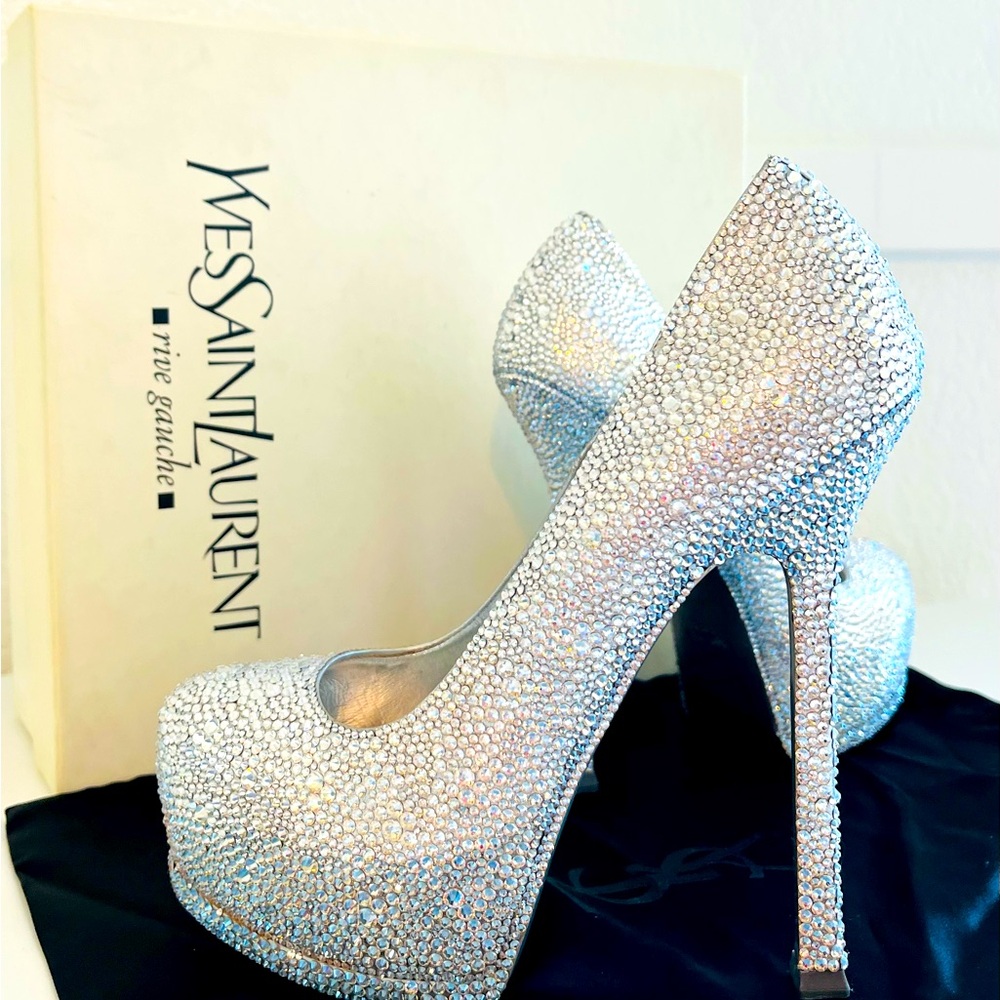 Authentic Yves Saint Laurent Swarovski Crystal Covered Platform Heels